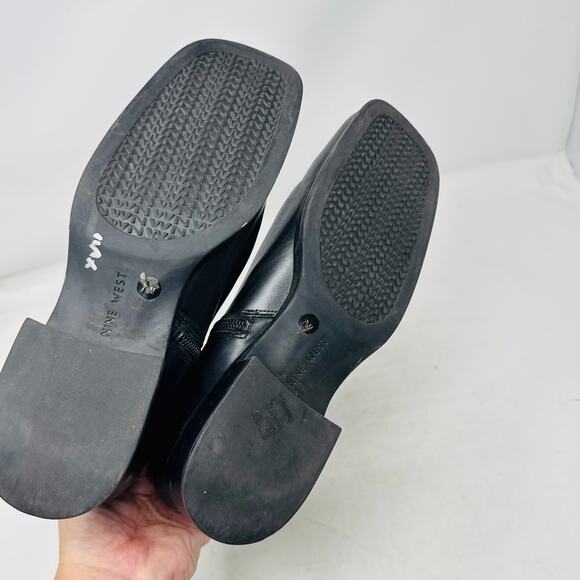 Vintage Nine West Black Leather Ankle Boots Square Toe Y2K 90s Minimalist Sz 7.5 - Picture 8 of 12